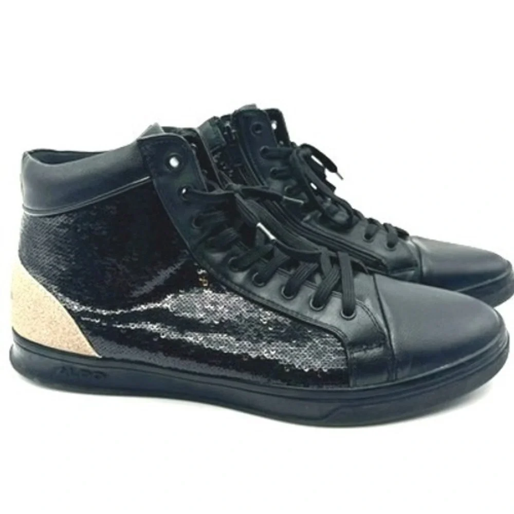ALDO Men's Size 12 High Top Black Sequin Gold‎ Glitter Textured Sneakers Shoes